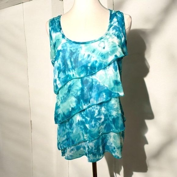 Coquette ruffled turquoise mermaidcore tank top fairy M - Picture 1 of 6